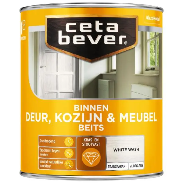Cetabever Binnenbeits Deur, Kozijn & Meubel Transparant Zijdeglans, White Wash - 750 Ml 3 Cetabever Binnenbeits Deur, Kozijn & Meubel Transparant Zijdeglans, White Wash - 750 Ml